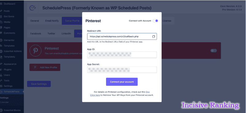 Configure the SchedulePress Social Profile