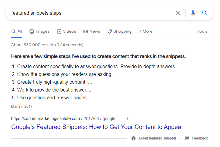 Featured Snippet - Steps