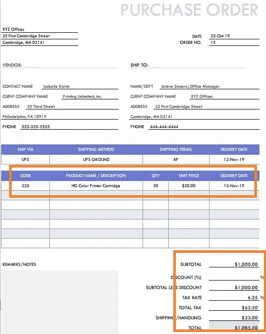 purchase order example purchase order example