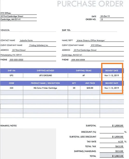 purchase order example 2